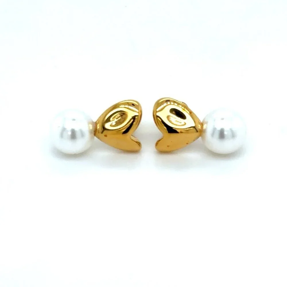 Gold Tone Pearl Stud Earrings‎